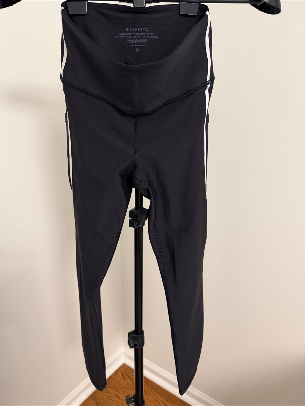 Athleta Black Leggings with White Side Stripes